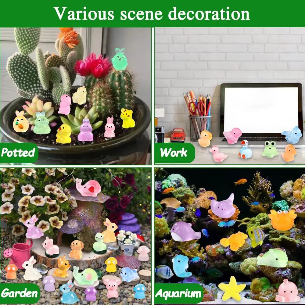 131pcs Luminous Mini Resin Animals, Glow in The Dark Tiny Small Little Animal Ducks Figures to Hide Miniature Figurines for Dollhouse Garden Micro Landscape Aquarium Decorations DIY Crafts by GreenHaven Gardens