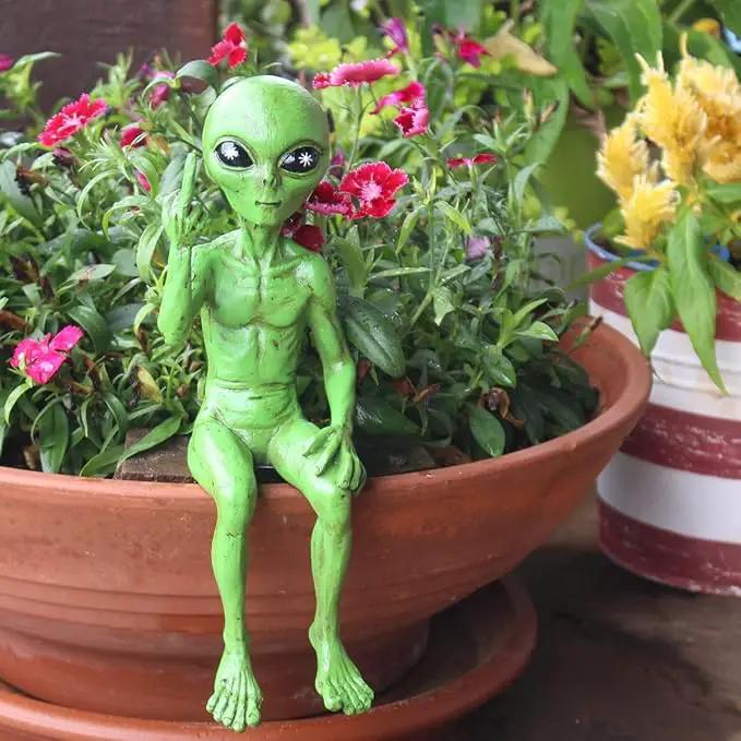John Bernard & Company Rude Alien Statue “Flipping The Bird” 10″ H Shelf Sitter Extraterrestrial Figurine Funny Home or Garden Decoration (Cosmic Green)… by GreenHaven Gardens