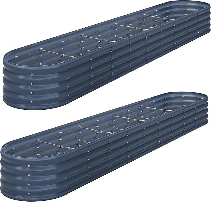KFN 2PCS 12x1.8x1FT Galvanized Raised Garden Bed,Raised Garden Bed Kit-Oval Metal Vegetable Box,Large Planter Flower Boxes Outdoor,Planting for Vegetables,Flower,Herb,Grey,0.7mm by GreenHaven Gardens