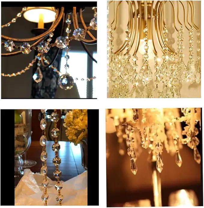 12.5 FT Crystal Glass Strand, Garland Octagon Beads Chandelier Crystal Prism Replacement for Hanging Clear with Golden Clips by GreenHaven Gardens