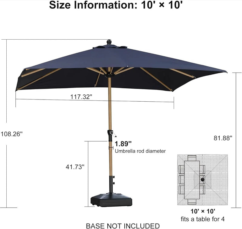 PURPLE LEAF 10' x 10' Square Patio Umbrella Outdoor Table Umbrella Aluminum Market Umbrella with 8 Sturdy Ribs & Crank Outdoor Umbrellas for Garden Deck Patio, Navy Blue by GreenHaven Gardens