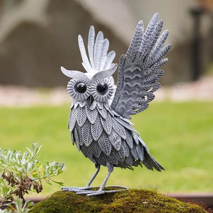 Nacome Owl Garden Decor Metal Yard: Art Outdoor Sculptures & Statues Large Bird Ornaments for Patio Balcony Front Backyard - Gifts for Grandma Mom(Gray) by GreenHaven Gardens
