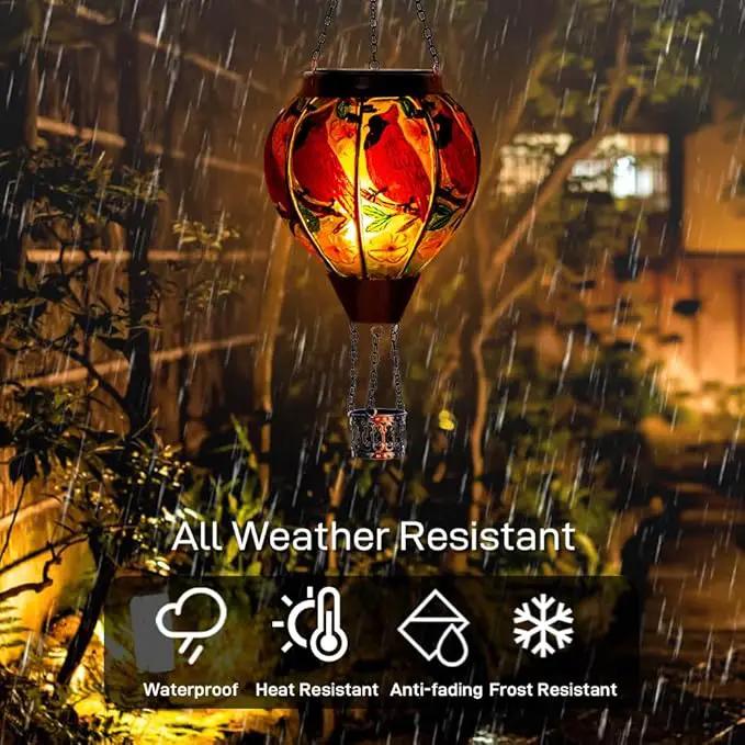 DREAMSOUL Cardinal Hot Air Balloon Solar Lantern, Hanging Solar Lanterns Outdoor with Flickering Flame Light, Glass Outdoor Lantern Waterproof for Patio Yard Party Gift Decor Christmas Gifts by GreenHaven Gardens