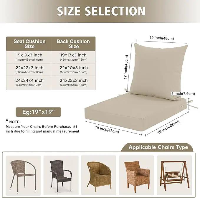 24x24 Inch Outdoor Cushions for Patio Furniture, Waterproof Outdoor Chair Cushions w/Fade-Resistant, Removable & Machine-Washable Covers, Deep Seat Sofa/Couch Pad Replacement – Set of 4, Cream by GreenHaven Gardens