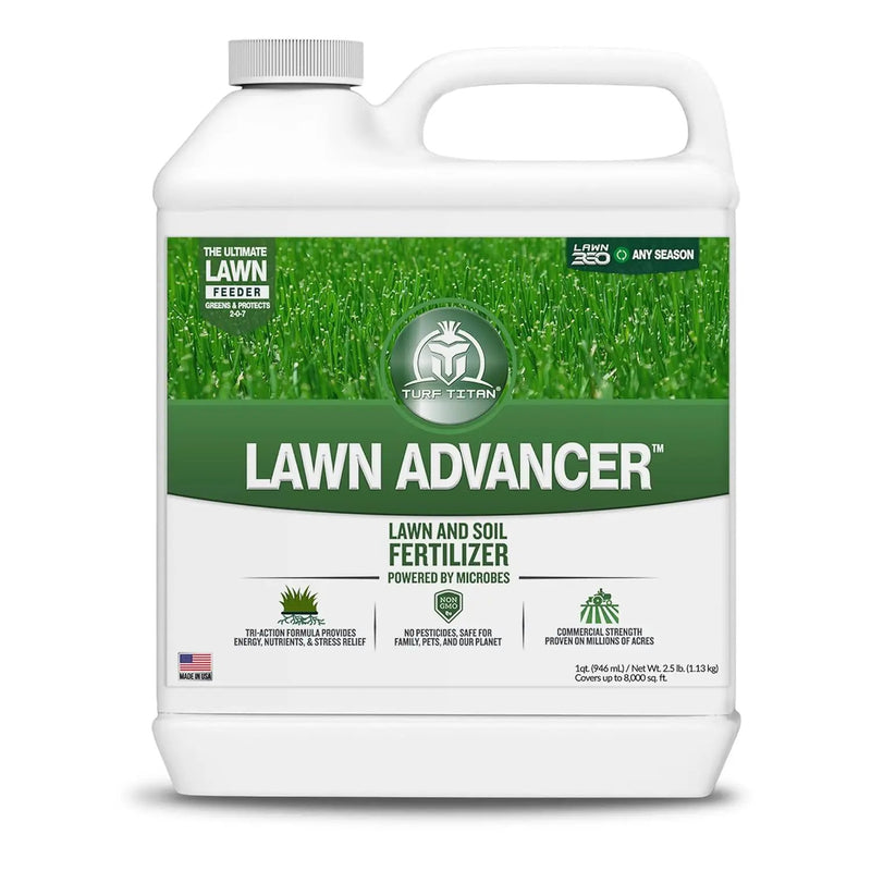 Turf Titan Lawn Advancer – Green Lawn Booster and Lawn Fertilizer (32 oz) – Fast Acting Grass Fertilizer w/Tri-Action Formula – Fertilizer Concentrate for Grass Growth - Covers up to 8,000 Sq F by GreenHaven Gardens