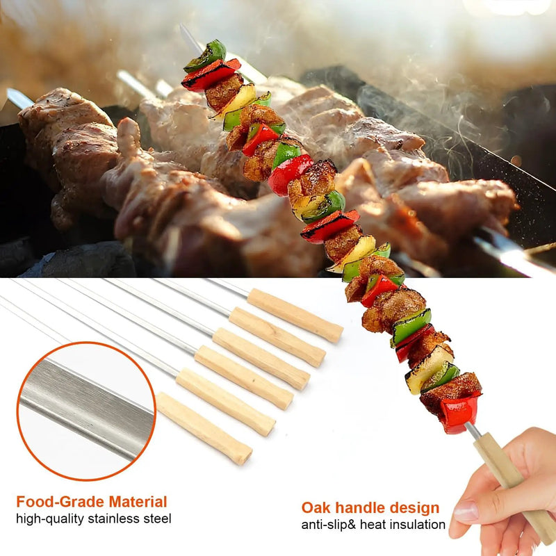 SHIKORI Kabob Skewers,BBQ Barbecue Skewers,Stainless Steel Sticks,23 Inch Heavy Duty Large Wide Reusable,with Nonslip Wooden-6 Pcs by GreenHaven Gardens