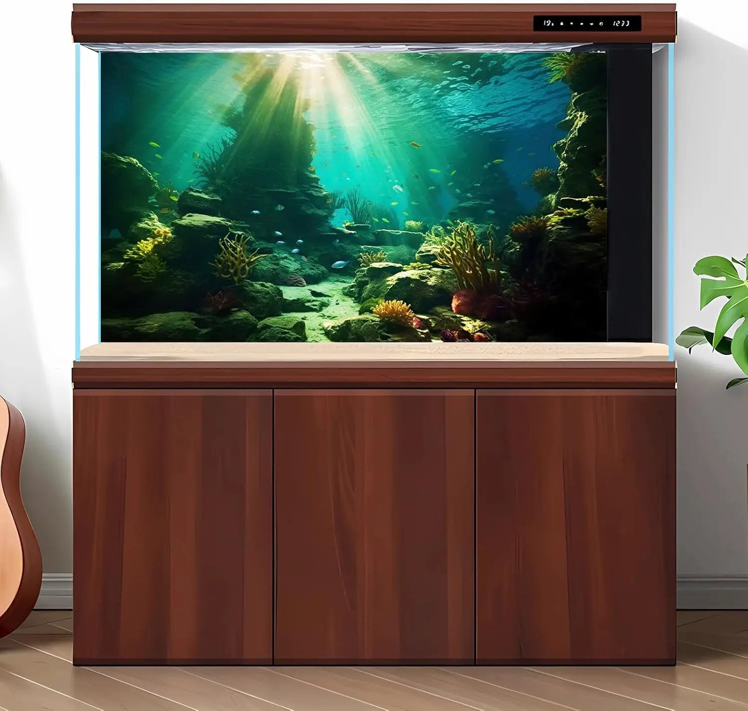 Ocean Floor Fish Tank Background Under The Sea Coral Reef Aquarium Background Tropical Fish Terrarium Backgrounds Underwater Rock Cave Sunray Fish Tank Backgrounds Decorations 36x20in by GreenHaven Gardens