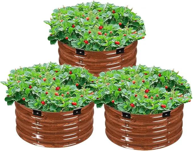 VEVOR 3 Pcs 2x2x1ft Round Galvanized Raised Garden Bed Kit, Outdoor Metal Raised Beds for Gardening Vegetables, Easy Assembly Garden Planter Box for Flowers Fruits with Open Base by GreenHaven Gardens