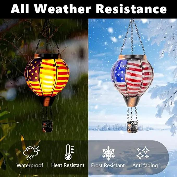 2PCS Flag Solar Hot Air Balloon Lantern with Flame Flickering Light,Glass Hot Air Balloon Solar Lanterns Outdoor Waterproof,Hanging Outdoor Light for Patio Yard Garden Birthday Gifts for Women by GreenHaven Gardens
