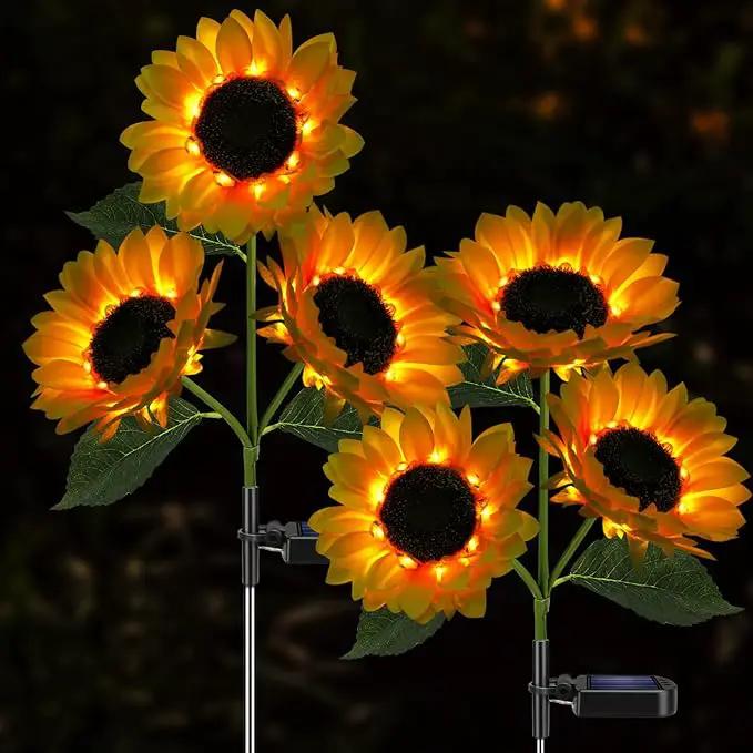 Solar Sunflower Lights, 800mA Solar Garden Light with Real Looking Flowers Outdoor Waterproof Solar Stake Lights for Back Yard, Flower Bed, Pathway, Patio, Porch, Spring Decoration (2 Pack) by GreenHaven Gardens