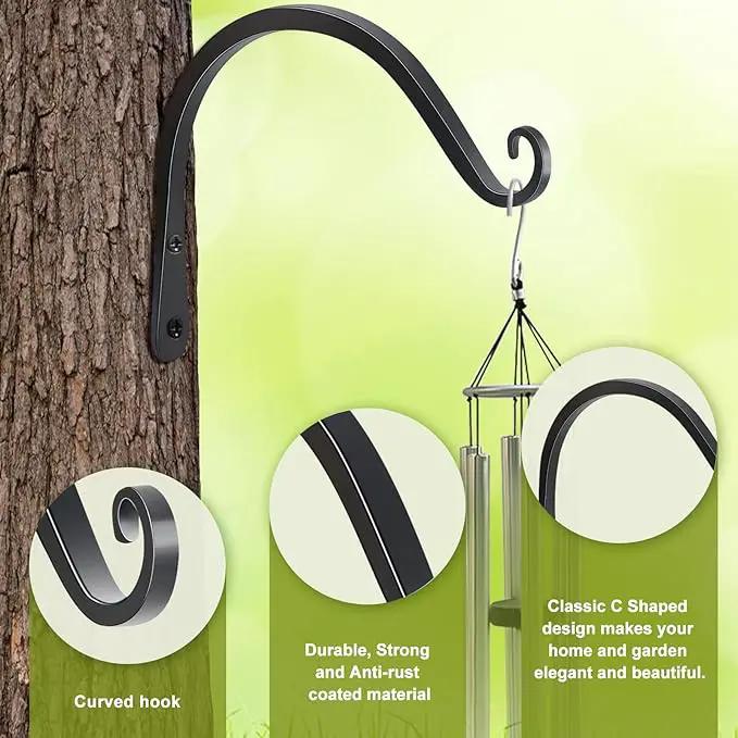 FEED GARDEN 2 Pack 8 Inch Hanging Plant Bracket Wall Hooks Decorative Plant Hangers for Outdoor Hanging Bird Feeders, Wind Chimes, Plant Baskets, Black by GreenHaven Gardens