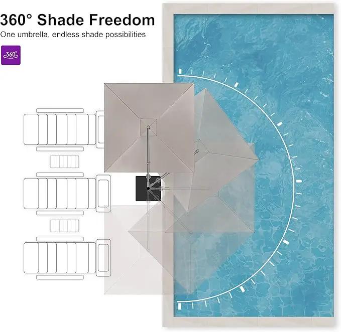 PURPLE LEAF 9 FT Cantilever Patio Umbrella Outdoor Aluminum Offset Square Umbrella with 3 Years Fade Resistance Recycled Fabric and 360-degree Rotation for Deck Pool Garden, Ash Mocha by GreenHaven Gardens