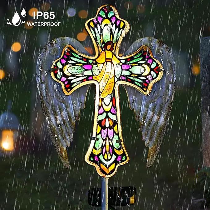 TEDOF Solar Glass Cross Stake Lights Outdoor Garden Lights,Cemetery Decorations for Grave,Jesus Cross Angel Wings Memorial Gifts for Mom,Yard Lawn Garden Patio Christmas Decor by GreenHaven Gardens