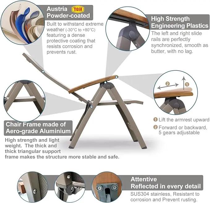 Adjustable Folding Chair, Indoor Bedroom, Outdoor Balcony, Patio, Lawn Yard Beach, Porch, for Comfortable Foldable Lounge Chair, Portable Cozy Recliner, Metal Frame by GreenHaven Gardens
