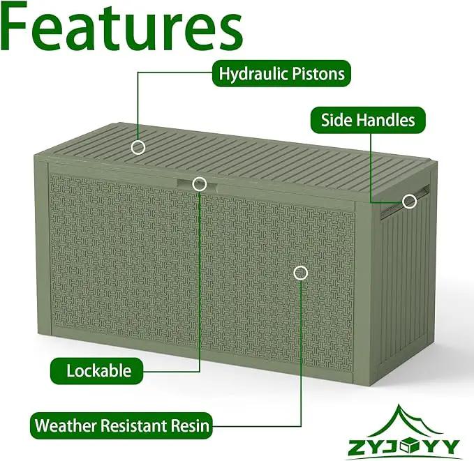 Outdoor Storage Box, 90 Gallon Deck Box, Waterproof Resin Storage Bin for Patio Cushions, Gardening Tools, Lockable, UV Resistant,Olive Green by GreenHaven Gardens