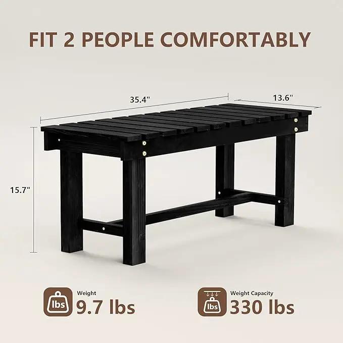 Nidouillet Outdoor Garden Bench, Weatherproof Patio Benches 2-Person Seat Backless Wooden Porch Bench, Multifunctional Slat All Weather Bench for Garden Lawn Porch Park Backyard (Black, 35.5 inch) by GreenHaven Gardens