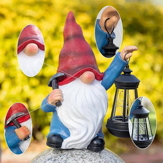 Garden Gnome Statue Solar Light Outdoor Decorations Figurine with Lantern Led Shovel Sculpture Lawn Patio Yard Porch Outside Christmas Housewarming Gifts for Women Mother's Day Grandma by GreenHaven Gardens