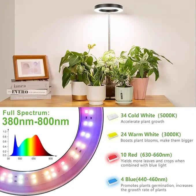 LORDEM Grow Light, LED Plant Light for Indoor Plants Growing, Full Spectrum Desk Growth Lamp with Automatic Timer for 4H/8H/12H, 4 Dimmable Levels, Height Adjustable 9.8"-30.6", Black by GreenHaven Gardens