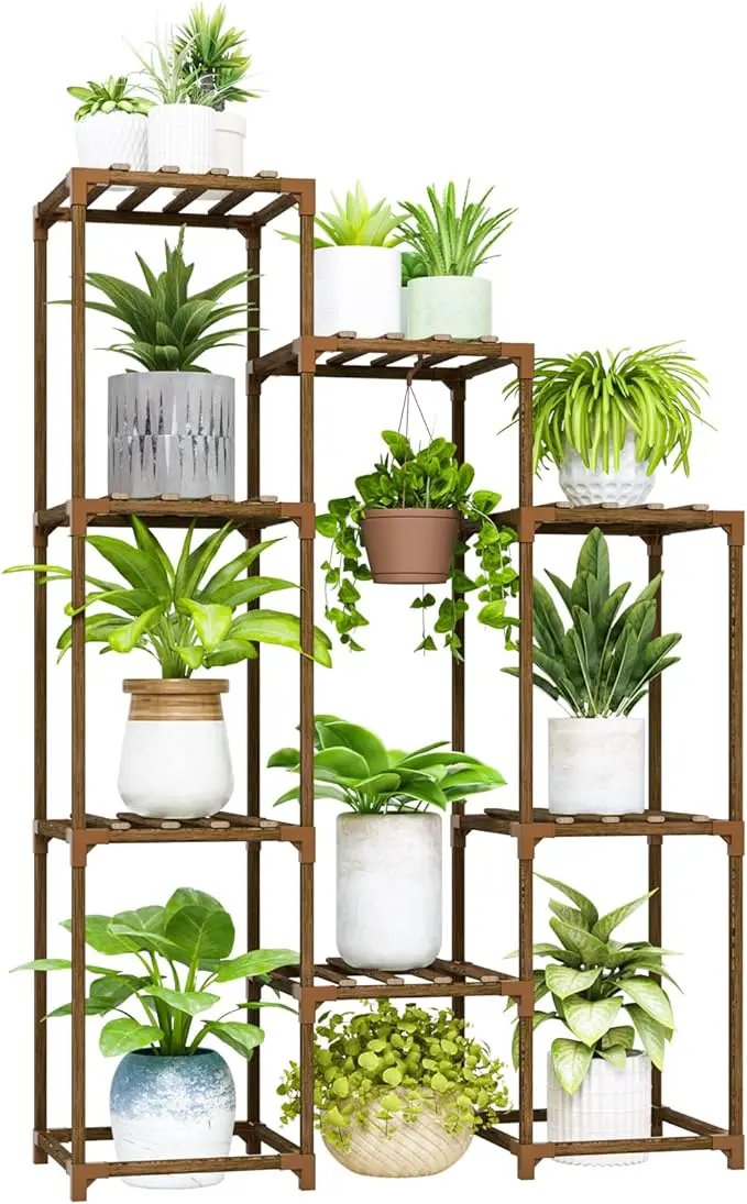 Bamworld Plant Stand Indoor Hanging Plants Shelf 7 Pots Tall Ladder Plant Holder Large Wood Flower Stand for Living Room Rack Multiple Plants for Patio Balcony Garden by GreenHaven Gardens
