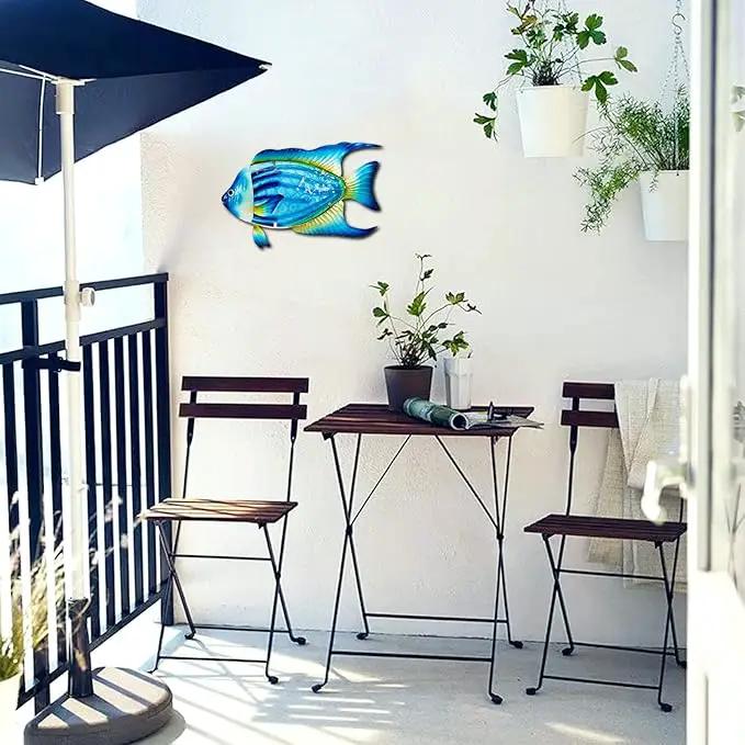 John's Studio Fish Sea Wall Decor Outdoor Metal Garden Hanging Art Glass Sculptures Home Ocean Theme Decorations for Kitchen Bathroom and Pool - Blue by GreenHaven Gardens
