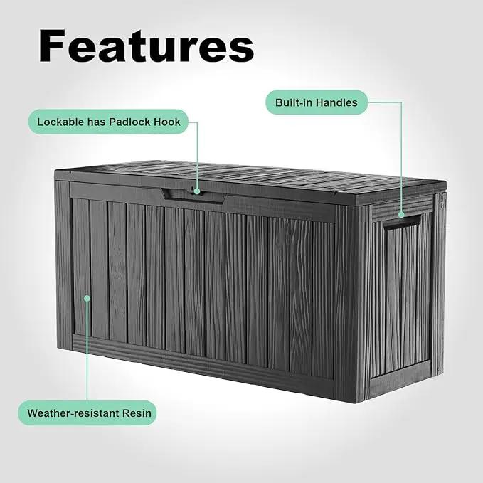 86 Gallon Outdoor Deck Box,Storage Lockable Waterproof Patio Furniture,Garden Tools,Cushions,Pool Accessories Outside Storage Resin Box(Black) by GreenHaven Gardens