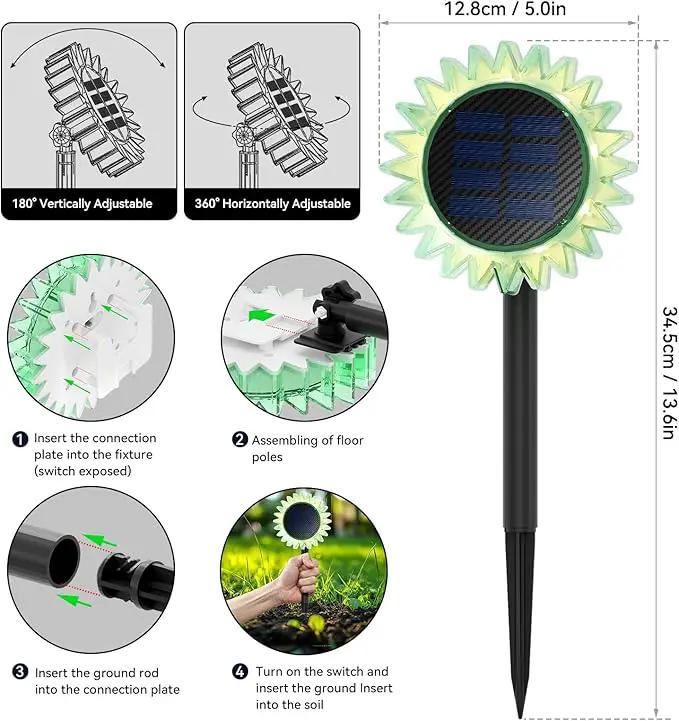 Outdoor Solar Lights, 2 Pack Led Solar Sunflower Lights, Stake/Wall 2-in-1 Waterproof Solar Garden Lights for Yard, Landscape, Fence, Patio, Driveway, Pathway, Backyard Decoration (Warm White) by GreenHaven Gardens