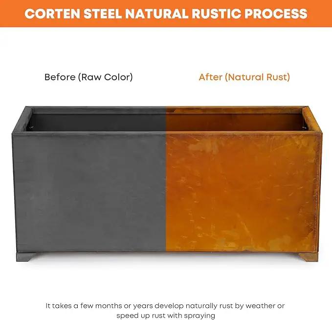Stanbroil Corten Steel Planter Box for Outdoor Patio - 32 X10 X16 Inch Large Rectangular Metal Planter Box with Natural Rusty and Drainage Holes for Raising Flower, Plants by GreenHaven Gardens