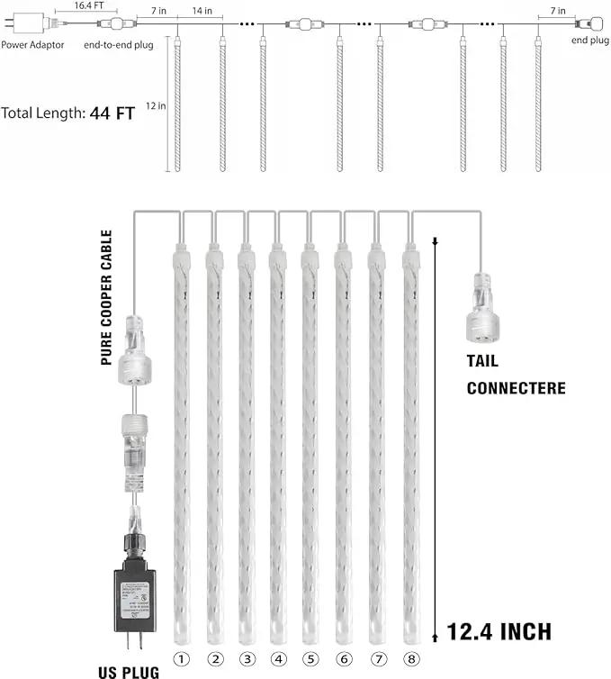 TW SHINE Christmas Meteor Shower Lights Outdoor, 864 LED 12" 24 Tubes Waterproof Christmas Lights Outdoor Plug in, Snow Falling Rain Icicle Xmas Lights Decorations, Warm White by GreenHaven Gardens