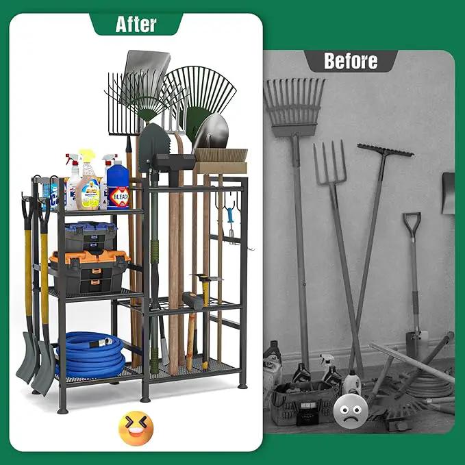 keomaisyto Garden Tool Organizer for Garage Organization, 3 Tier Yard Tool Storage Rack with 35 Long-Handled Tool Slots, Heavy Duty Garden Tool Holder with Large Hooks for Shed, Yard, Garage by GreenHaven Gardens
