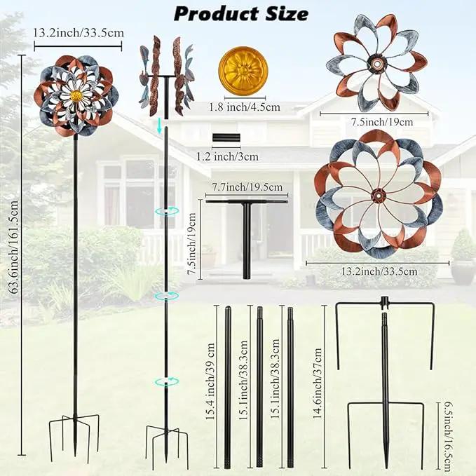 VEWOGARDEN 360° Outdoor Metal Wind Spinners Kinetic Wind Sculptures & Spinners for Yard Garden Lawn Patio Decorations, Gray & Bronze by GreenHaven Gardens