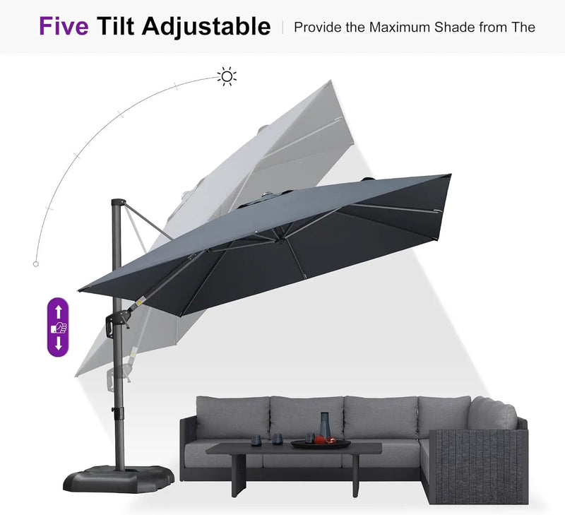 PURPLE LEAF 10 Feet Patio Umbrella Outdoor Cantilever Square Umbrella Aluminum Offset Umbrella with 360-degree Rotation for Garden Deck Pool Patio, Grey by GreenHaven Gardens