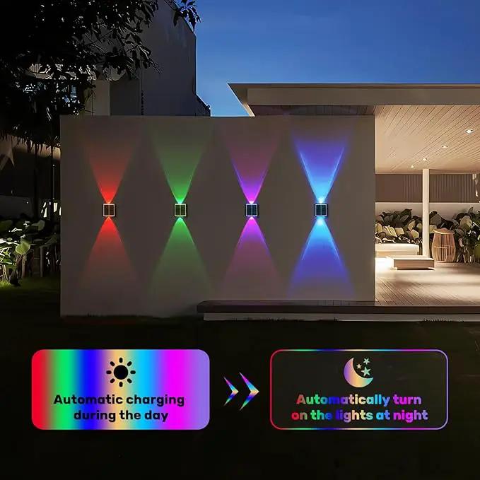 2LEDs Multi-Color Solar Wall Lights, Up and Down Lighting Solar Outdoor Light Waterproof IP65, Solar Fence Light for Yard Garden Garage (4 Pack) by GreenHaven Gardens