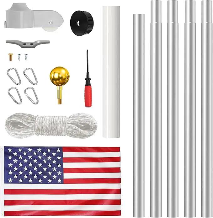 Flag Pole for Outside in Ground, 16FT Sectional Extra Thick Flagpole Kit, Heavy Duty Aluminum Outdoor Flag Poles with 3x5 American Flag for Yard, Garden, Residential or Commercial by GreenHaven Gardens