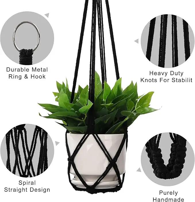 YIBOT 3 Pack Macrame Plant Hanger Indoor Hanging Planters for Indoor Outdoor Hanging Plant Holder with 3 x S Hooks for Garden Home Boho Decor 35"/29"/23" Black by GreenHaven Gardens