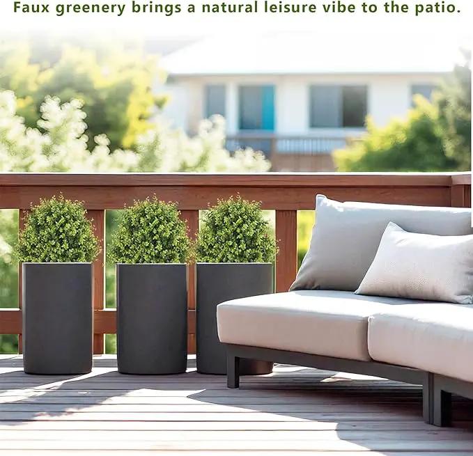 THE BLOOM TIMES 2ft Faux Boxwood Plants Outdoor Set of 2, Topiary Balls Artificial Outside Trees, 24" UV Resistant Fake Greenery Bushes & Shrubs for Front Porch Planter by GreenHaven Gardens