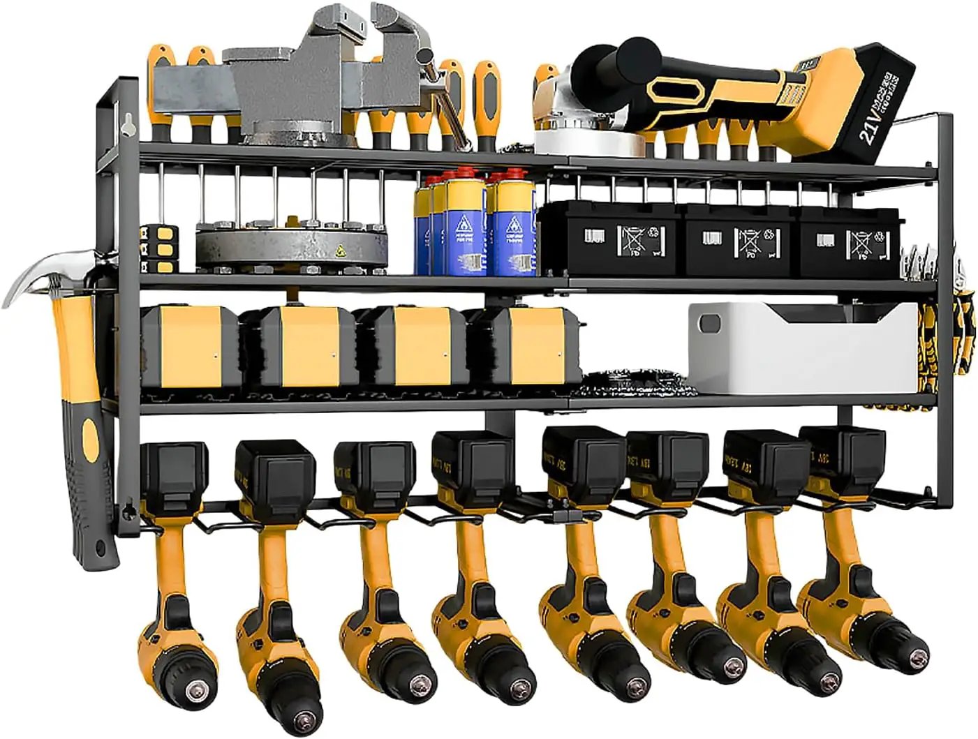Wall Mount Power Tool Organizer, 4 Layer 8 Drill Hangers Storage Rack, Tool Organizers and Storage for Garage, Workshop, Pegboard, Shed - 33 inch by GreenHaven Gardens