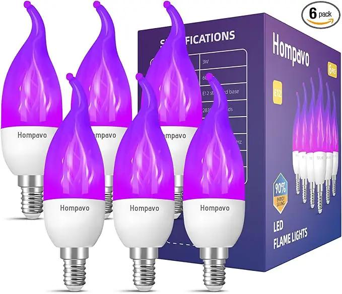 Hompavo 【Upgraded LED Flame Light Bulbs, 3 Modes Flickering Light Bulbs, E12 Chandelier Base Candle Fire Light Bulb for Halloween Christmas Party Porch Indoor & Outdoor Home Decoration, Purple 6 Pack by GreenHaven Gardens