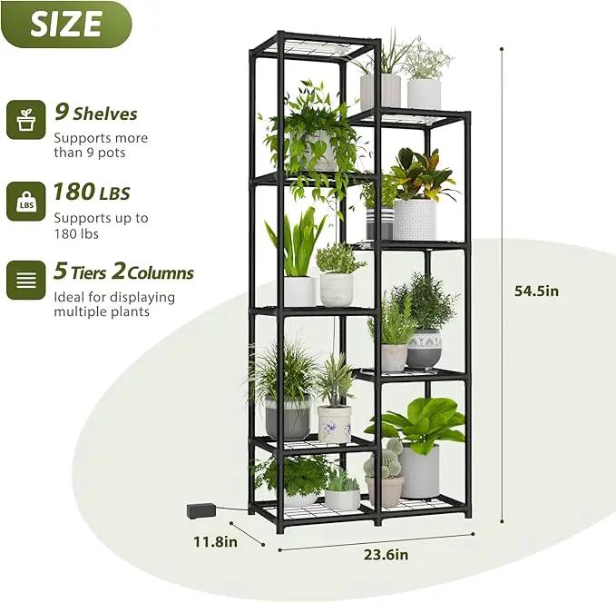 Plant Stand Indoor with Grow Lights Tall Plant Shelf Outdoor Plant Rack Metal Plant Holder Waterproof Black for Multiple Plants Table Flower Pot for Living Room Patio Balcony Garden by GreenHaven Gardens