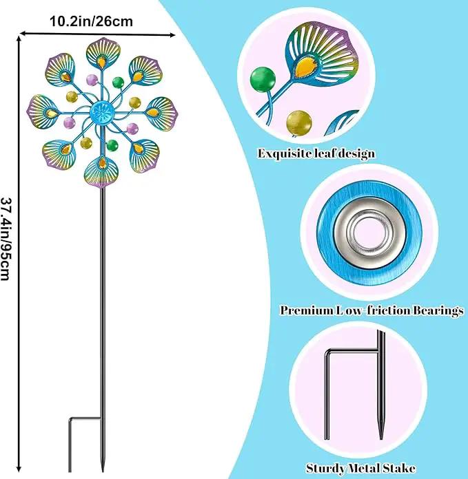 Peacock Wind Spinner Outdoor, Standing Wind Sculpture Yard Art Decorations, Metal Windmill for Patio Lawn & Garden Decor (1pcs-Blue Green) by GreenHaven Gardens