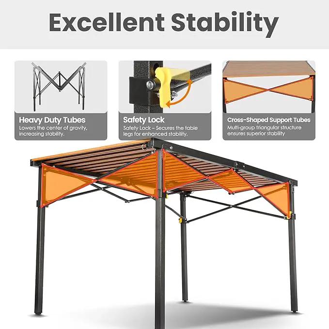 Large 46.4" Camping Table for 2-6 People - 220lbs Capacity Heavy Duty Foldable Outdoor Table with Aluminum Roll-Up Top & Carry Bag, Portable Picnic Desk for BBQ, Tailgating, Backyard (Natural) by GreenHaven Gardens
