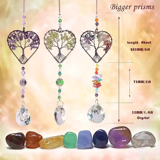 Crystal Sun Catcher Indoor Windows Hanging Tree of Life SunCatchers with Prisms, Chakra Decor for Home, Healing, Pack of 3 by GreenHaven Gardens