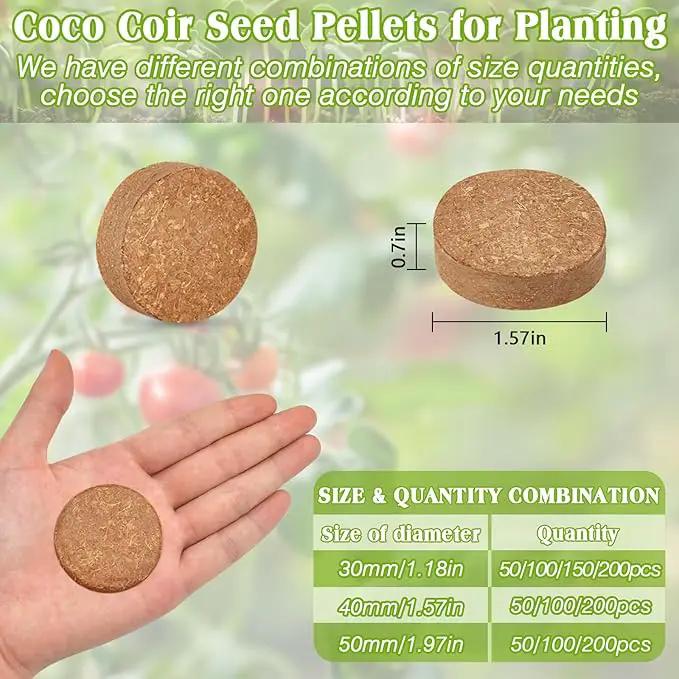 ZeeDix 200Pcs 40mm Compressed Coco Coir Fiber Potting Soil Seed Starters - Organic Coco Coir Pellet Fiber Soil for Planting Bonsai, Herbs, Flowers and Vegetables by GreenHaven Gardens