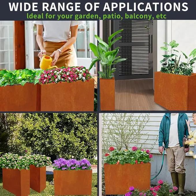 Metal Tall Long Planter Box Large Rectangular Planter Flower Pot with Drainage Holes for Indoor Outdoor Deck Porch Garden Home Patio Front Door (Rusty Orange, M) by GreenHaven Gardens