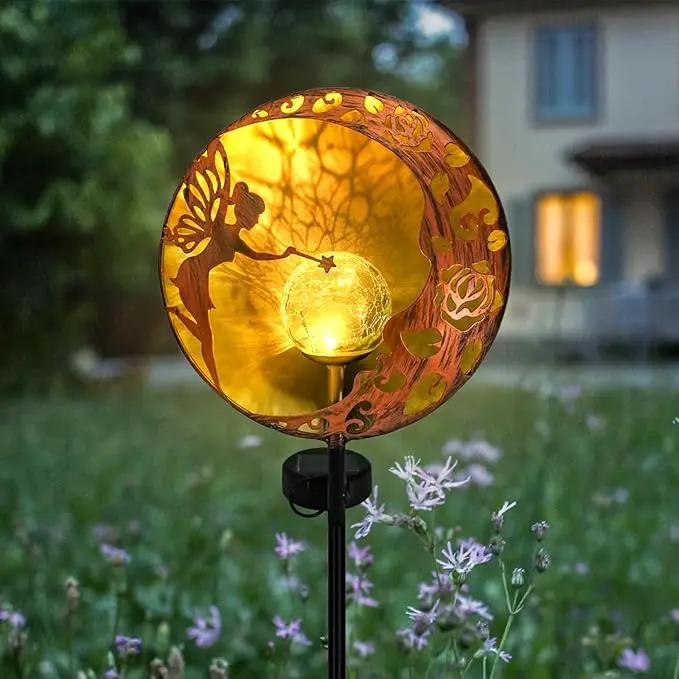 Fairy Solar Garden Light, Decorative Outdoor Statue, Moon Star Decor Stake, Metal Sculpture Decoration for Yard, Lawn, Patio, Pathway, Housewarming, Birthday Gift for Mom, Grandma, Women by GreenHaven Gardens