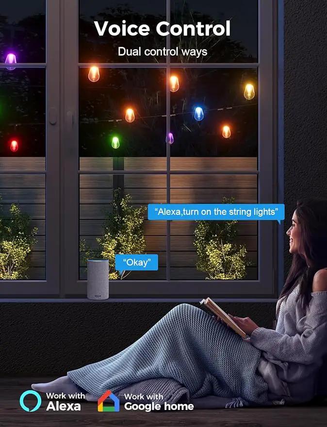 XMCOSY+ Smart Outdoor String Lights, 123Ft Patio Lights Waterproof, App Control, Compatible with Alexa, RGBCWIC Color Changing LED String Light for Outside by GreenHaven Gardens