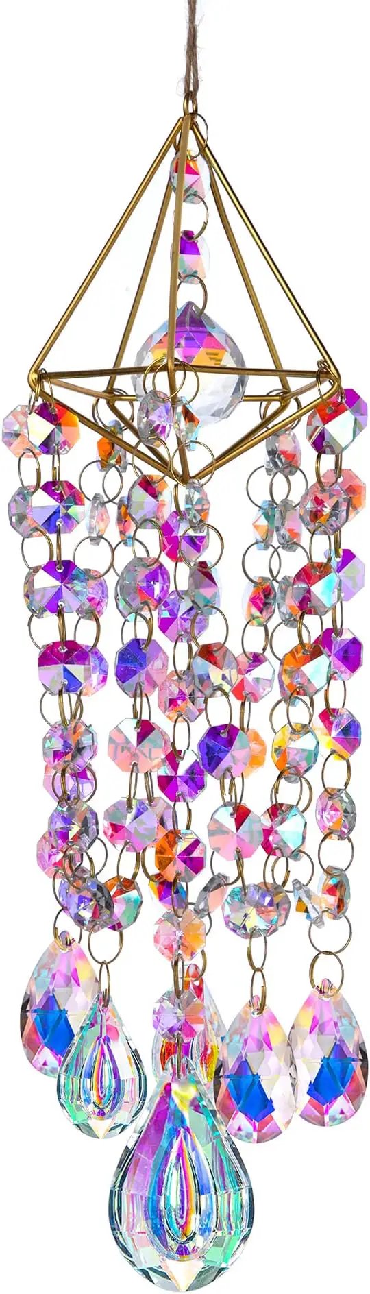 HDCRYSTALGIFTS Crystal Suncatchers for Window Hanging Wind Chime Style Garden Sun Catchers with Crystals Rainbow Maker Indoor Outdoor Decor Handmade Gold Plated by GreenHaven Gardens