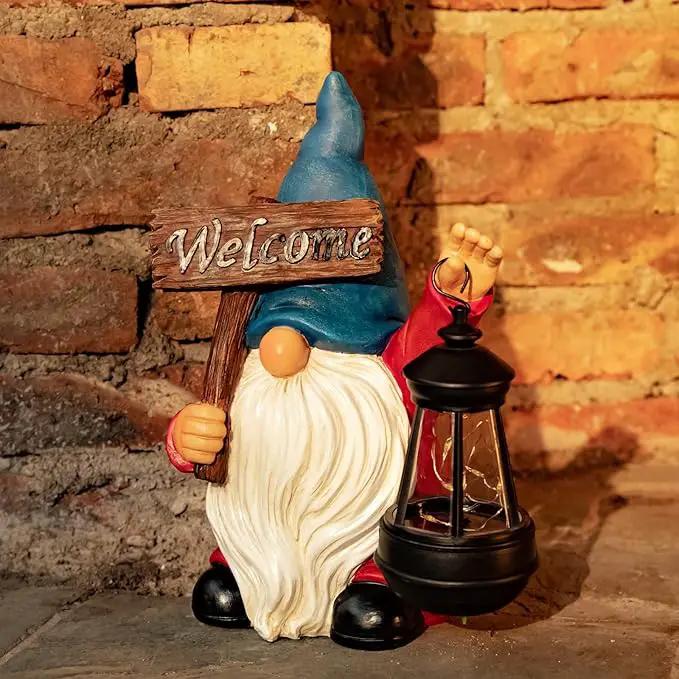Garden Gnome Outdoor Decoration Solar Gnomes Statue with Lantern LED Lights,Terrace Courtyard Lawn Patio Porch Decoration Christmas Housewarming Gift for Woman Mom, Gnome Blue by GreenHaven Gardens