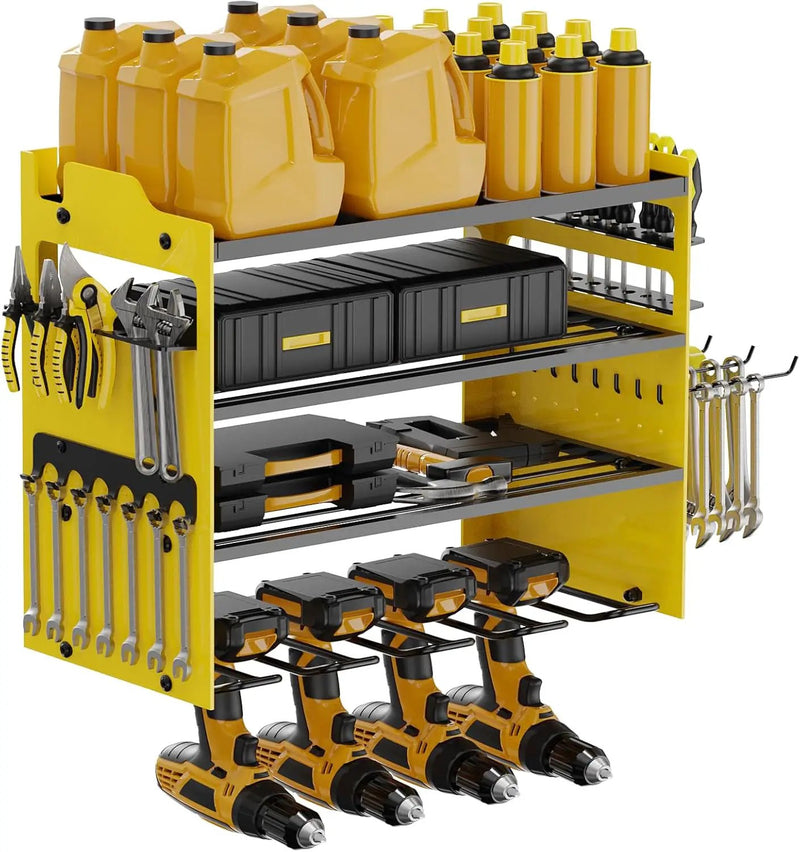 Power Tool Organizer Wall Mount with 4-Drill Holders-400Lbs Load Heavy Duty Metal 4-Layers Garage Storage and Organization Adjustable Battery Tools Rack Utility Racks Gifts for Men by GreenHaven Gardens