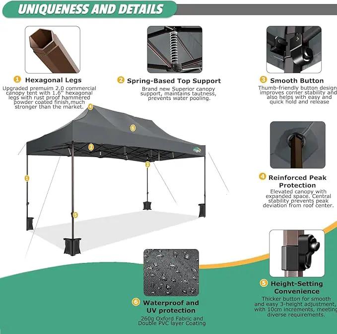 COBIZI 10x15 Pop Up Canopy Tent Heavy Duty with Sidewall, Commercial Outdoor Easy Pop Up Gazebo for Party Wedding All Weather Waterproof UV 50+ with Roller Bag(Leg Upgraded),Gray by GreenHaven Gardens