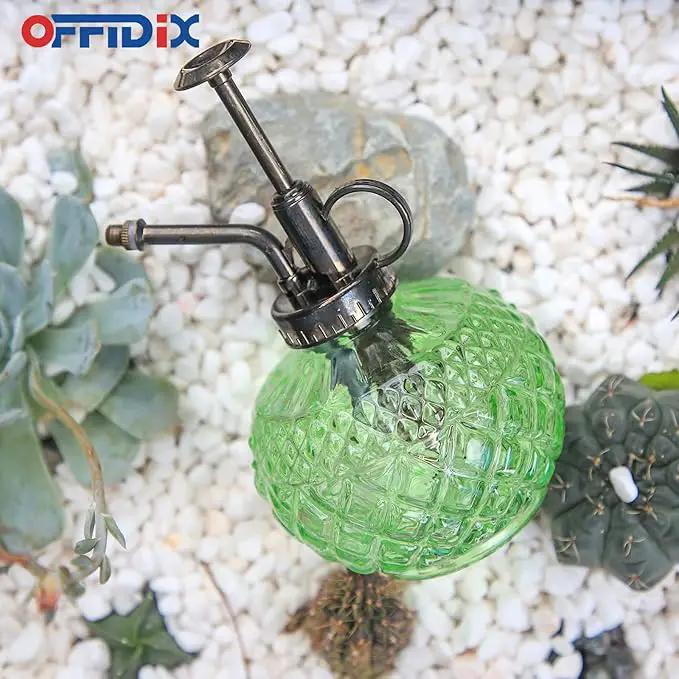 OFFIDIX Plant Mister, Mister Spray Bottle for Plants,Glass Spray Bottles with Plastic Bronze Plastic Top Pump,300ML Small Watering Can for Gardening, Cleaning (Light Green) by GreenHaven Gardens